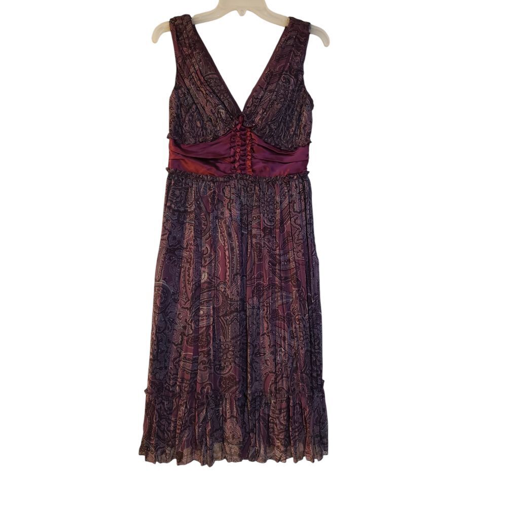 Muse Womens Maxi Long Dress Floral Purple 4 VNeck Sleeveless Pleated Pullover